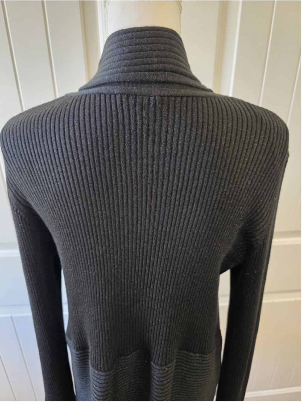 Dana Buchman Sweater Sz L Cardigan Open Front Ribbed Shimmer Black Elegant - Picture 8 of 11